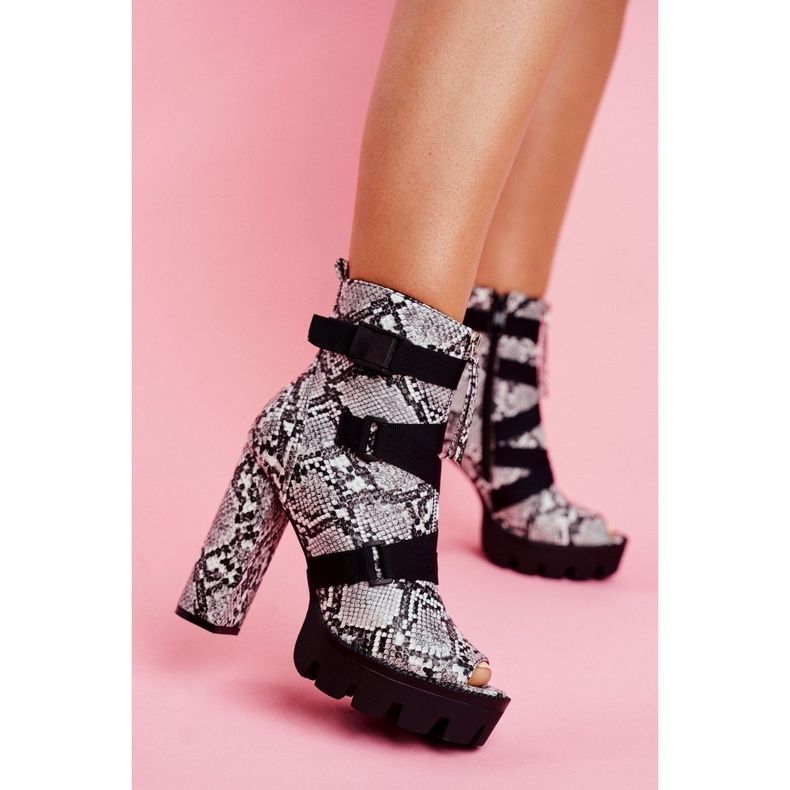 PS1 Women's Ankle Boots Open Toe Snake Skin Gladios black grey 1