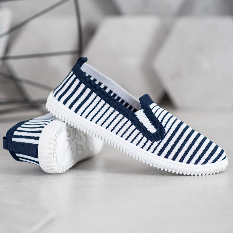 SHELOVET Striped Slip-On Sneakers white blue 1 SHELOVET Striped Slip-On Sneakers white blue 1