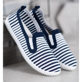 SHELOVET Striped Slip-On Sneakers white blue 2 SHELOVET Striped Slip-On Sneakers white blue 2