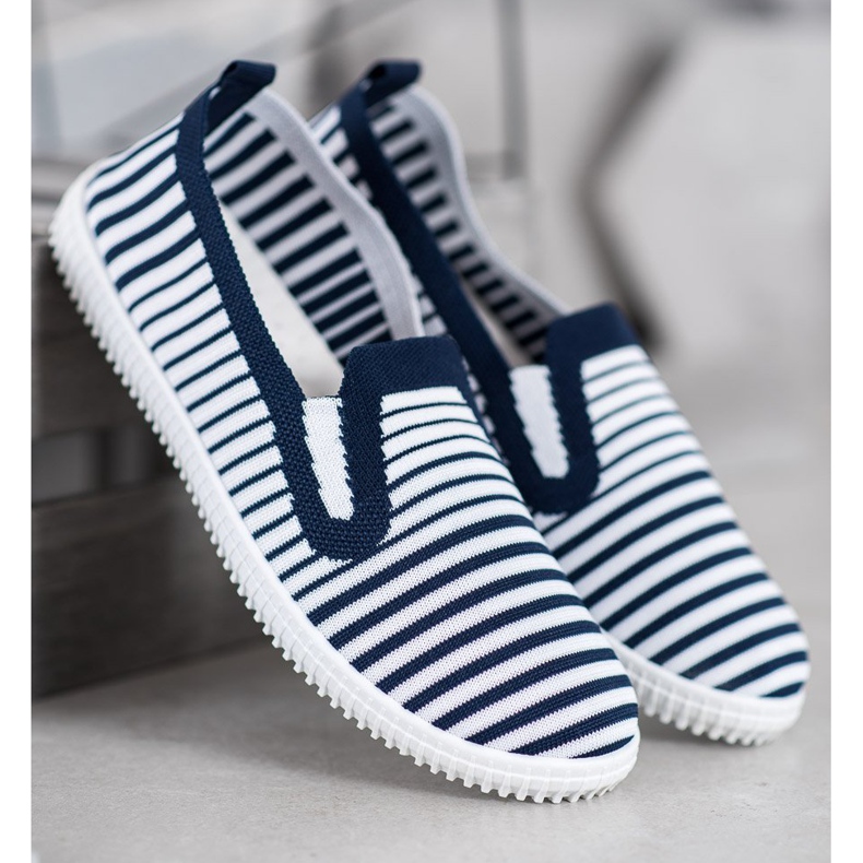 SHELOVET Striped Slip-On Sneakers white blue 2 SHELOVET Striped Slip-On Sneakers white blue 2