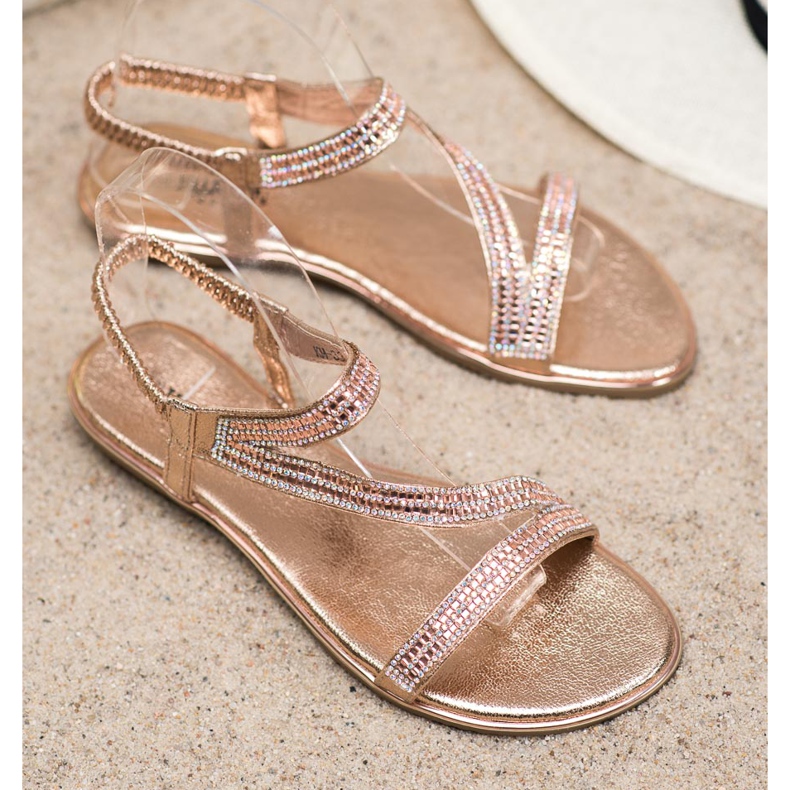 SHELOVET Golden Sandals With Cubic Zirconia 2