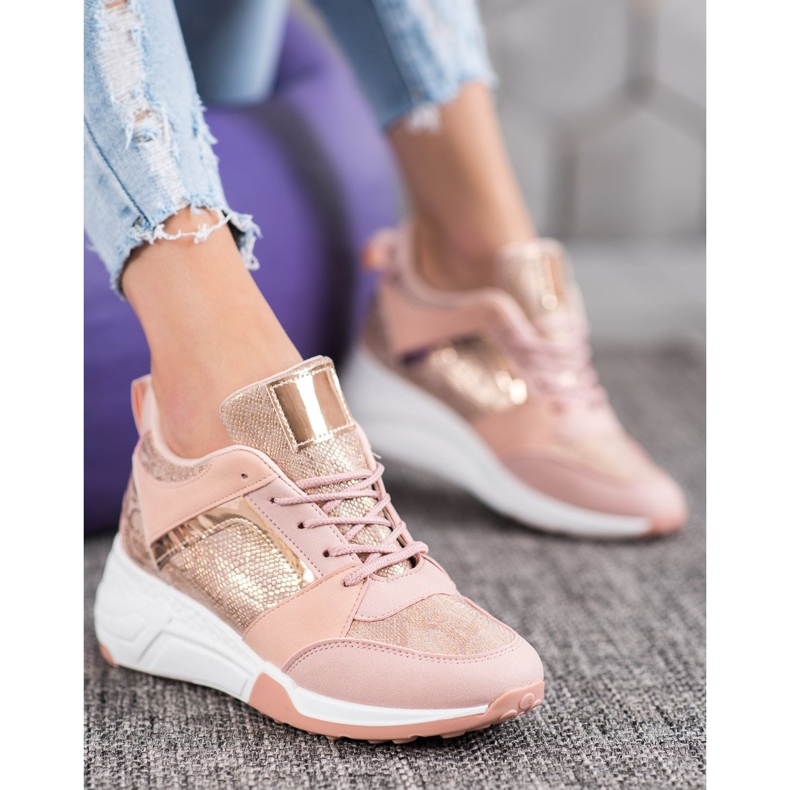 SHELOVET Wedge Sneakers pink yellow 1 SHELOVET Wedge Sneakers pink yellow 1