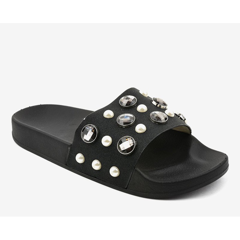 Black slippers with pearls H-6567 1