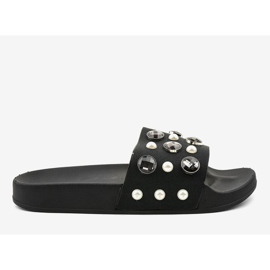 Black slippers with pearls H-6567 2