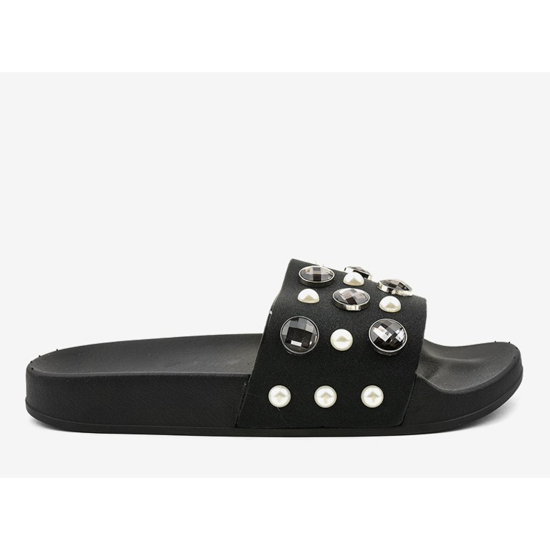 Black slippers with pearls H-6567 2