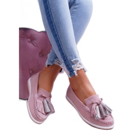 EVE Women's Loafers, Suede Leather With Fringes, Pink Batist 2