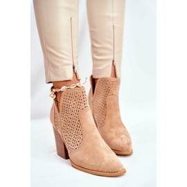 Women's Boots On Heel Suede Openwork Beige Shades 2