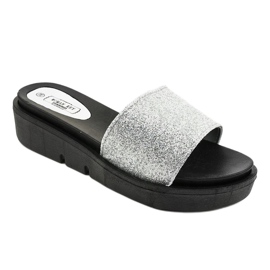 Silver shiny slippers E3969 grey 1