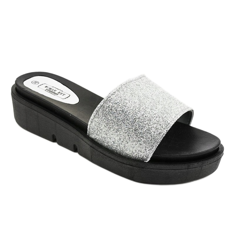 Silver shiny slippers E3969 grey 1