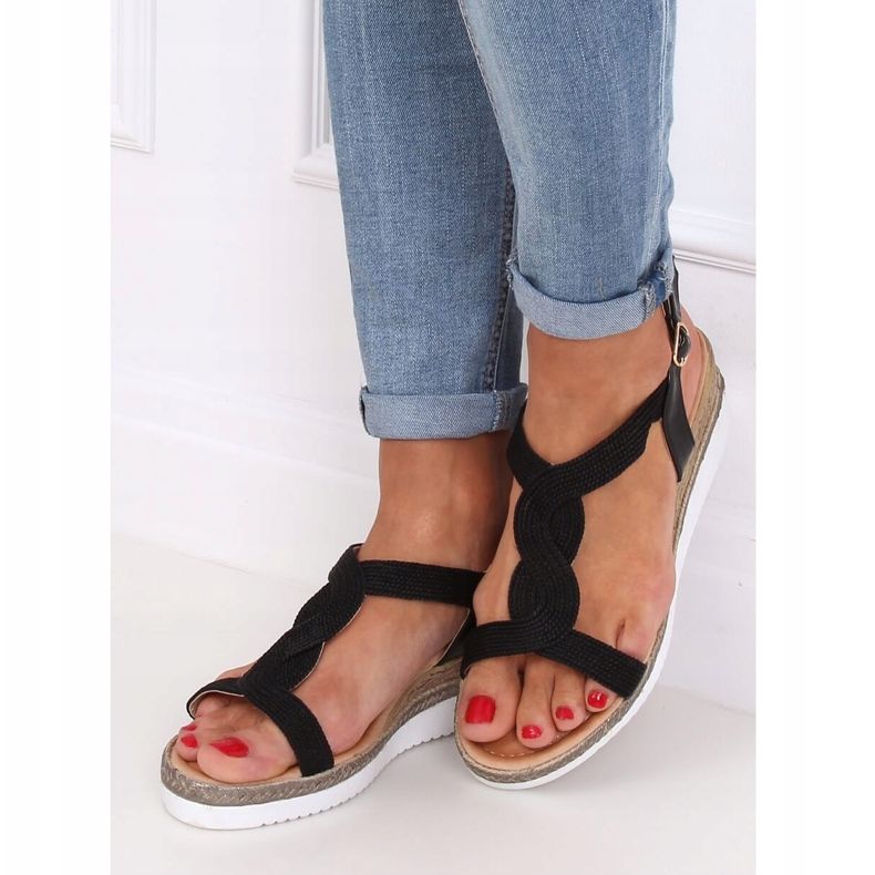 Black Sandals on a black wedge L6629 Black 2