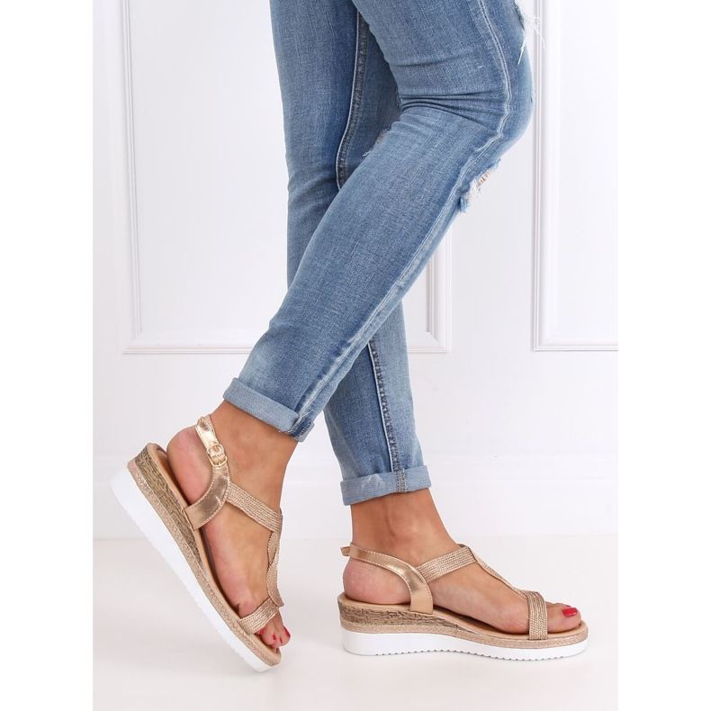 Champagne wedge sandals L6629 Champagne pink 2