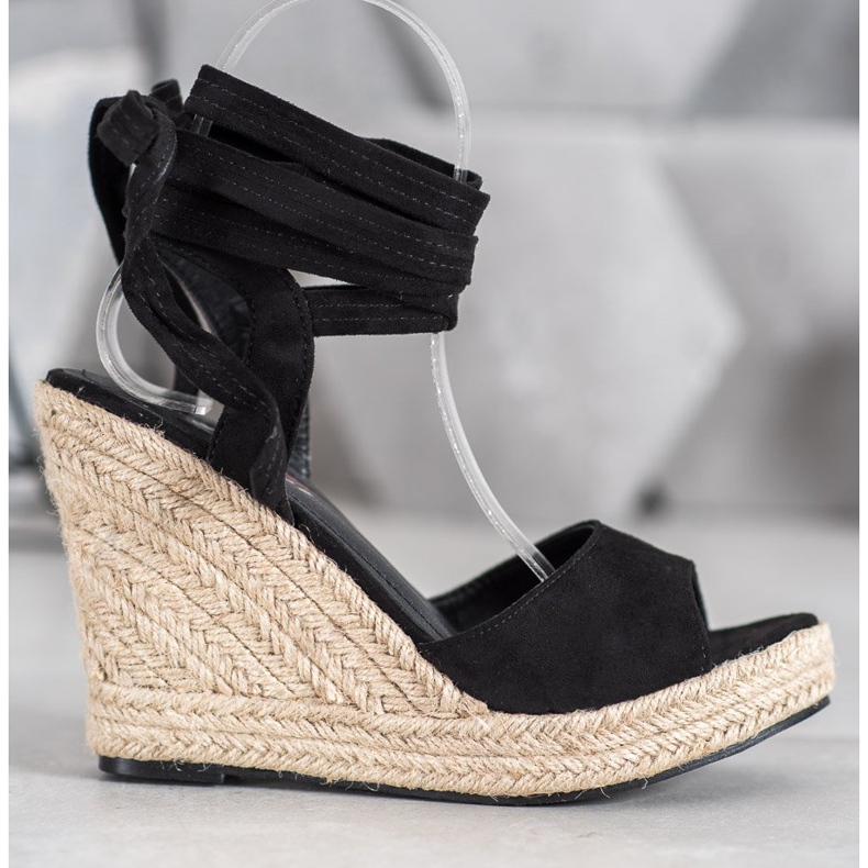 Yes Mile Tied Wedge Sandals black 1