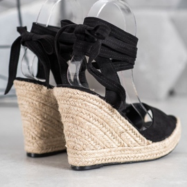 Yes Mile Tied Wedge Sandals black 2