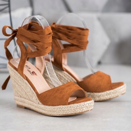 Yes Mile Tied Wedge Sandals brown 1