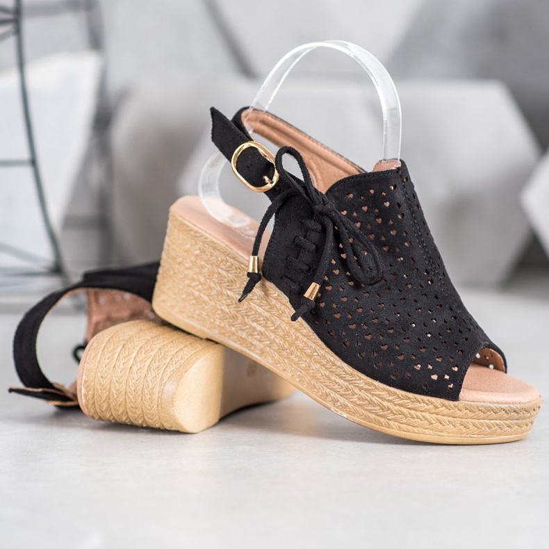 Small Swan Comfortable openwork sandals black 1