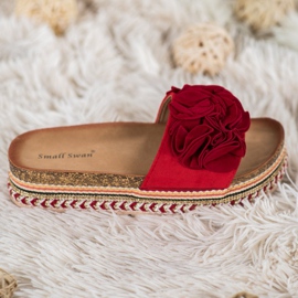 Small Swan Suede Slippers With Ornaments red 2