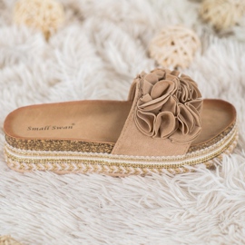 Small Swan Suede Slippers With Ornaments brown 2