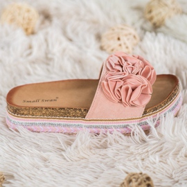 Small Swan Suede Slippers With Ornaments pink 2