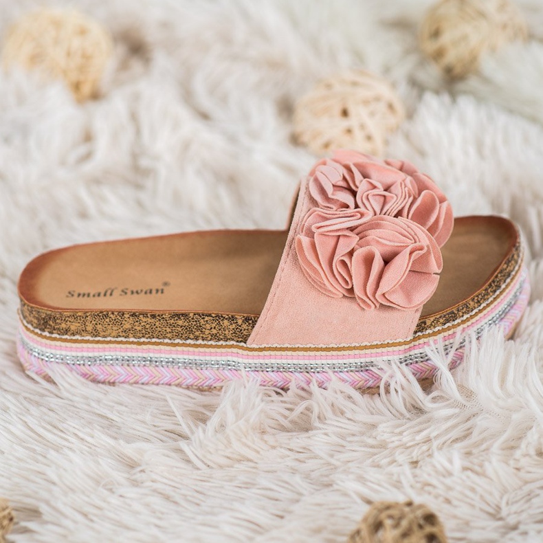 Small Swan Suede Slippers With Ornaments pink 2