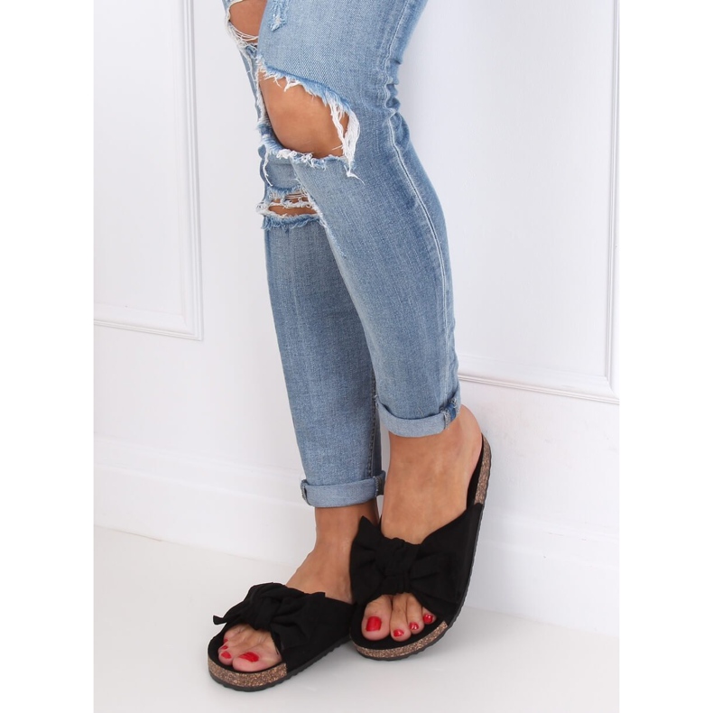 Black 10-218 Black cork sole slippers 1