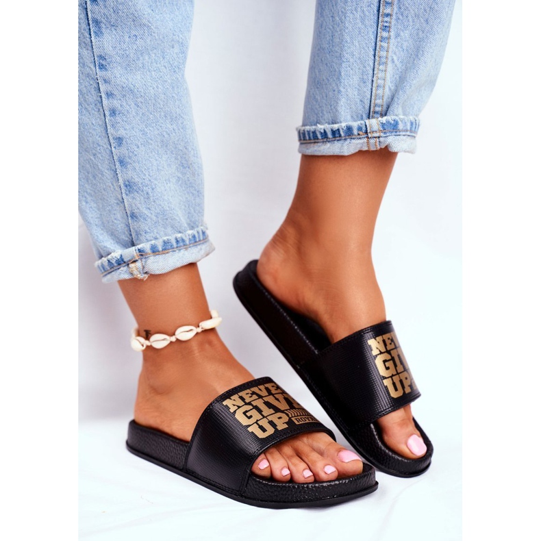 ADY Women's Slippers Never Give Up Gold Black yellow 1