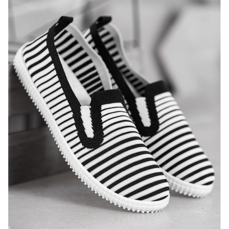SHELOVET Striped Slip-On Sneakers white black 2