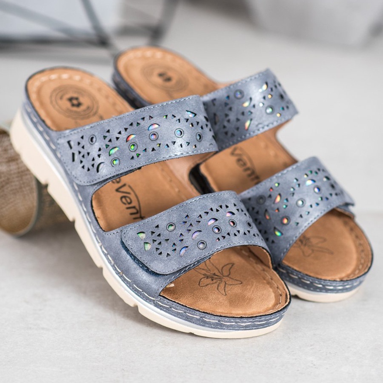 Evento Comfortable Velcro Slippers blue 1 Evento Comfortable Velcro Slippers blue 1