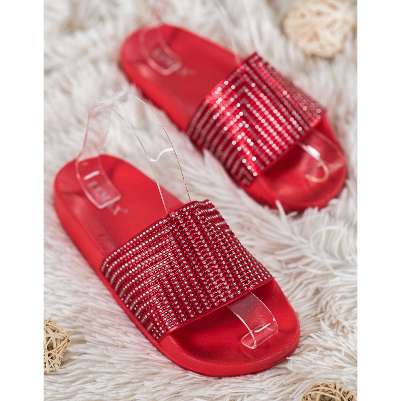 Lemax Red Slippers With Cubic Zirconia 1