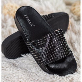 Lemax Black Slippers With Cubic Zirconia 1