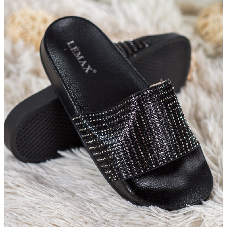 Lemax Black Slippers With Cubic Zirconia 1