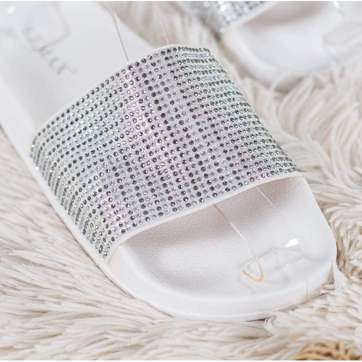 Lemax White Slippers With Cubic Zirconia 1