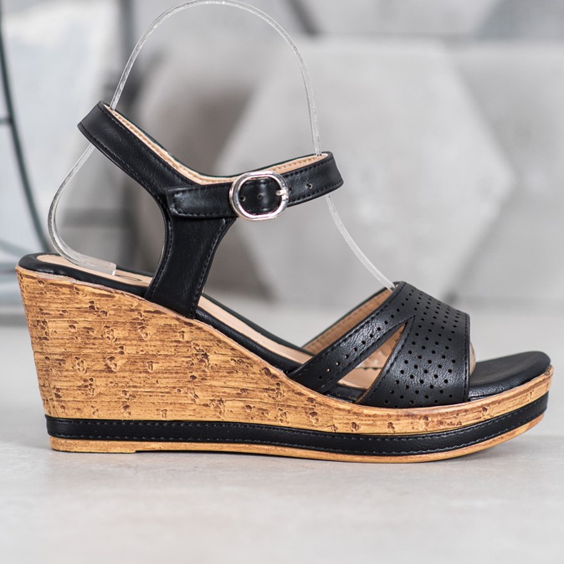 GOLL Wedge Sandals With Eco Leather black 1 GOLL Wedge Sandals With Eco Leather black 1