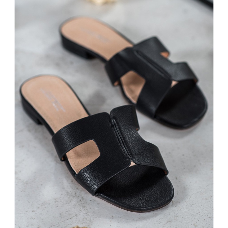 SHELOVET Classic Eco Leather Slippers black 1