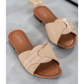 SHELOVET Elegant Eco Leather Slippers beige 1
