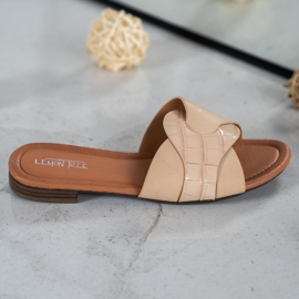 SHELOVET Elegant Eco Leather Slippers beige 2