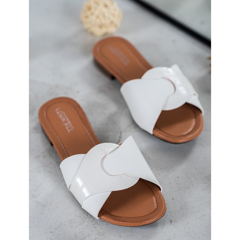 SHELOVET Elegant Eco Leather Slippers white 1