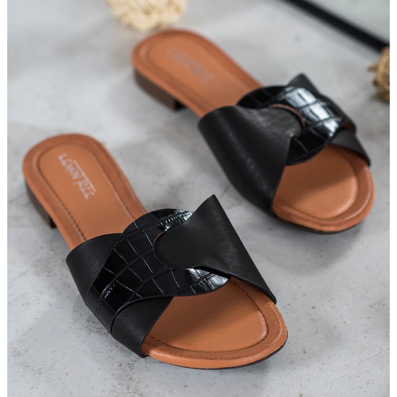 SHELOVET Elegant Eco Leather Slippers black 1