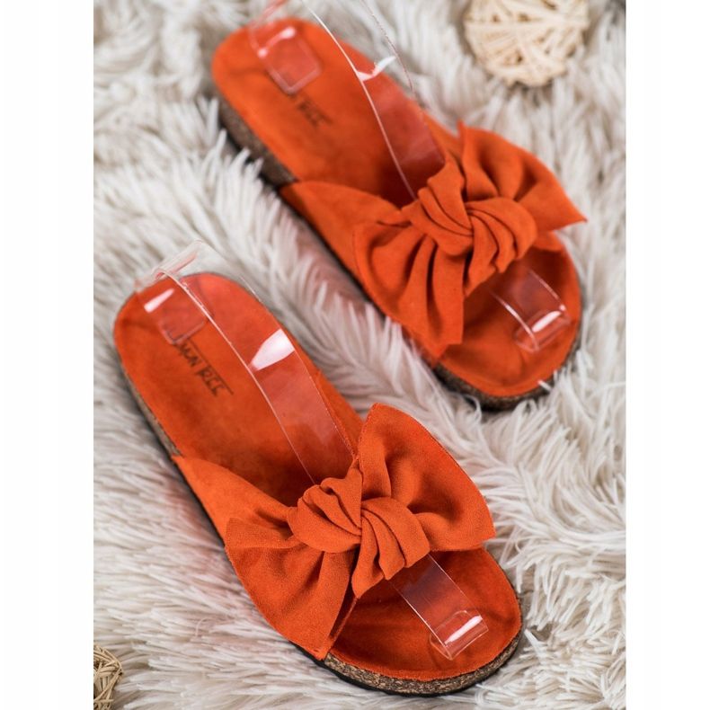 SHELOVET Suede Slippers With A Bow orange 1