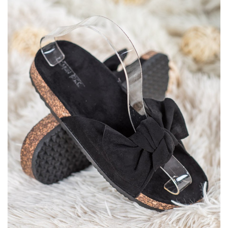 SHELOVET Suede Slippers With A Bow black 1