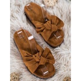 SHELOVET Suede Slippers With A Bow brown 2