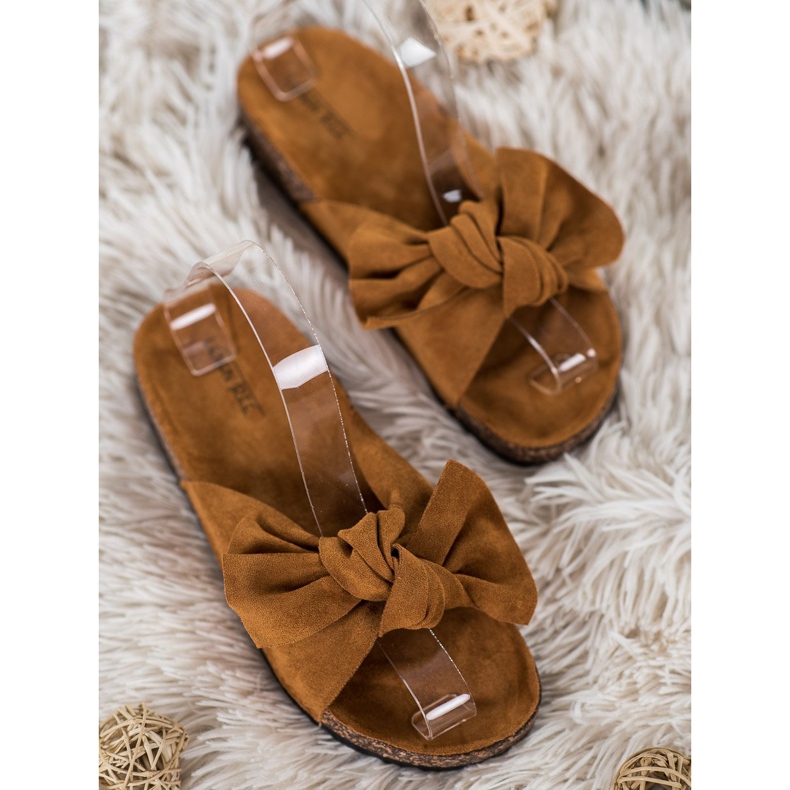SHELOVET Suede Slippers With A Bow brown 2