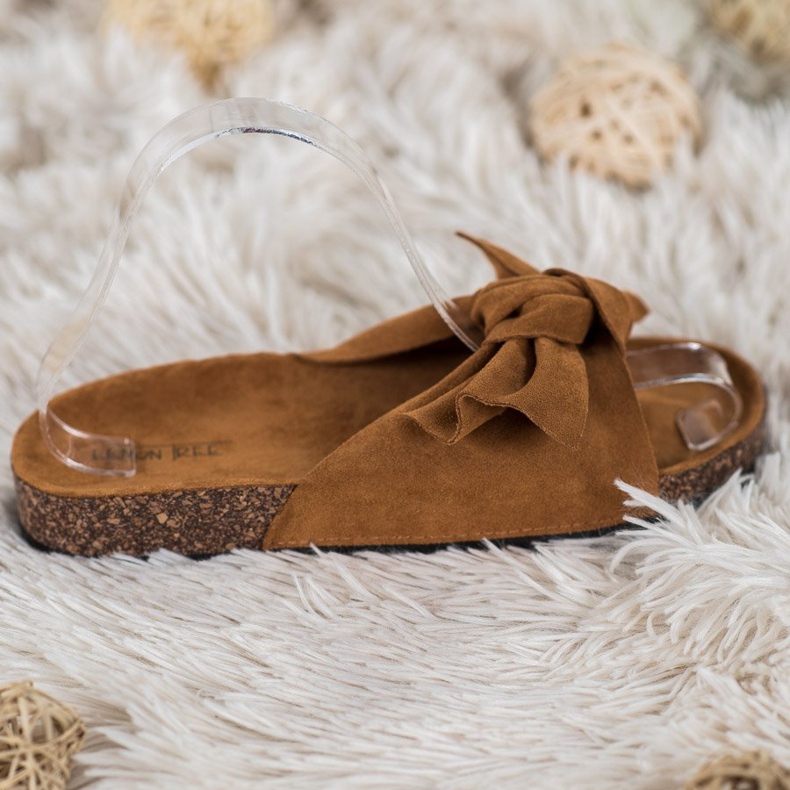 SHELOVET Suede Slippers With A Bow brown 1