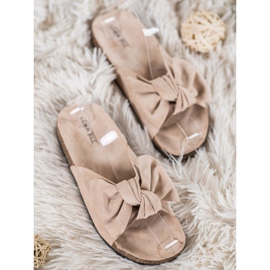 SHELOVET Suede Slippers With A Bow brown 2