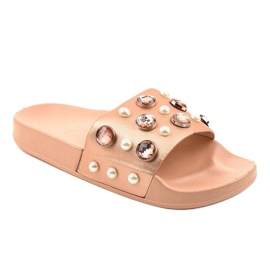 Pink slippers with pearls H-6567 1