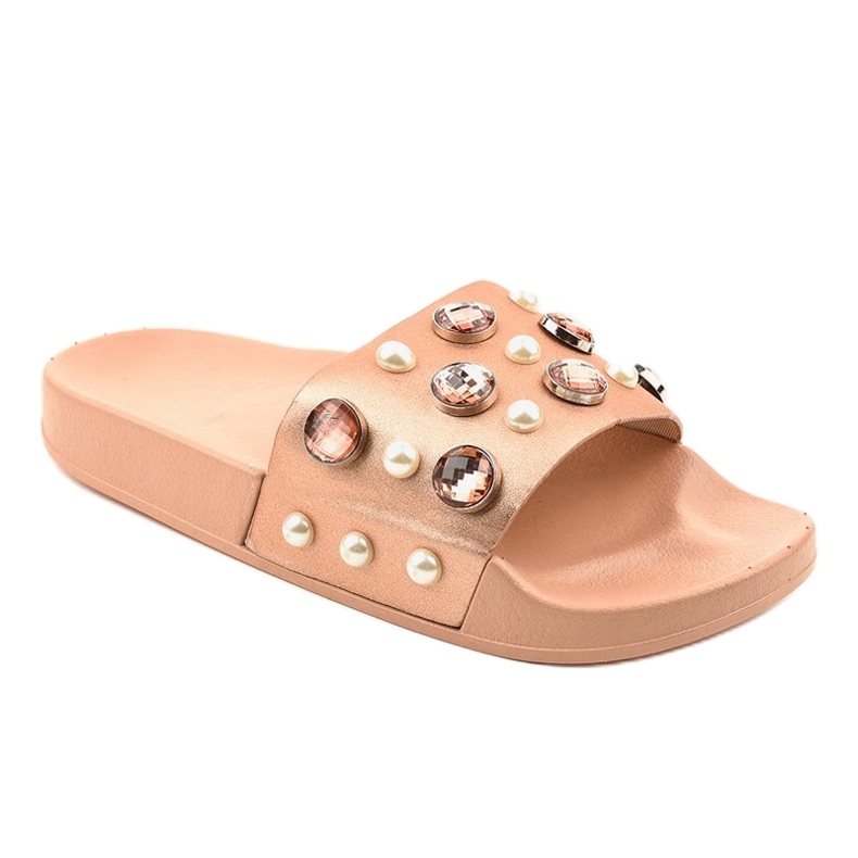 Pink slippers with pearls H-6567 1