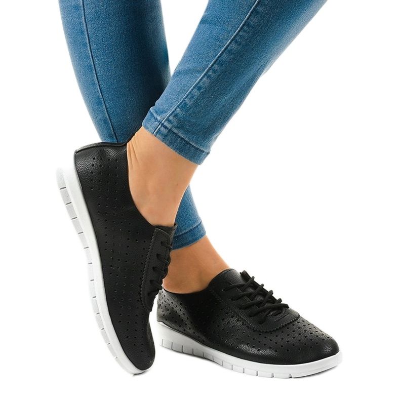 Black openwork sneakers JH701-1 1