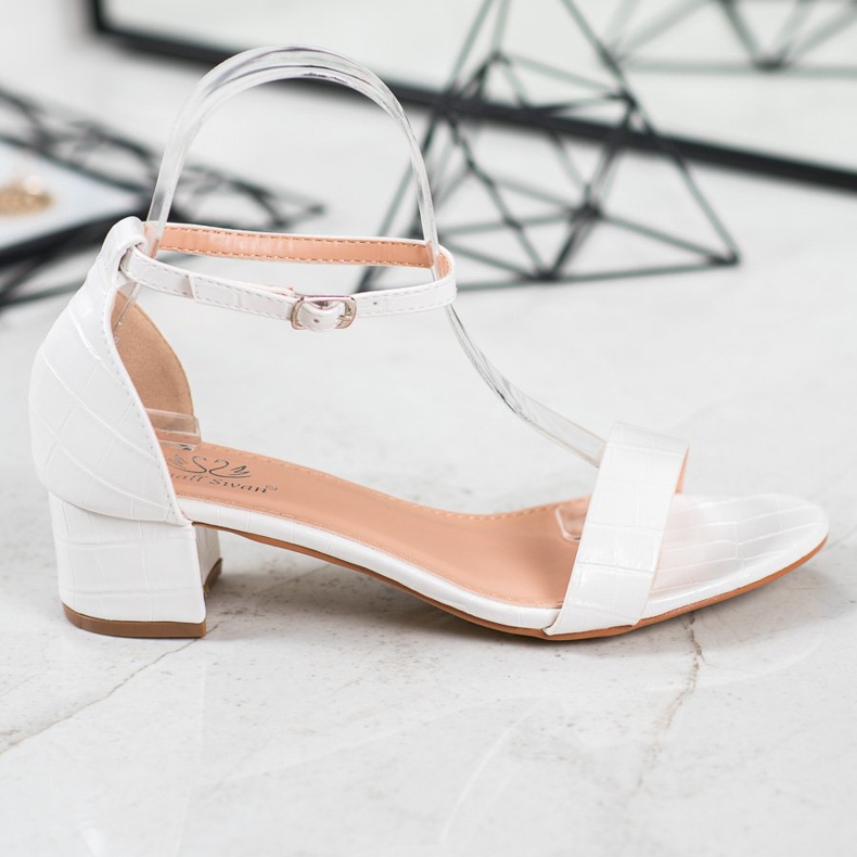 Small Swan Comfortable sandals on a low post white 2