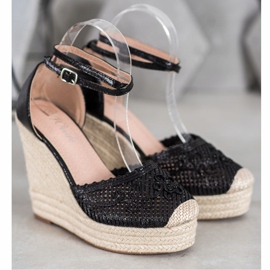 Weide Shiny Espadrilles On Wedge black 1