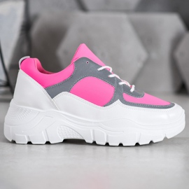 SHELOVET Fashionable Laced Sneakers white pink 1