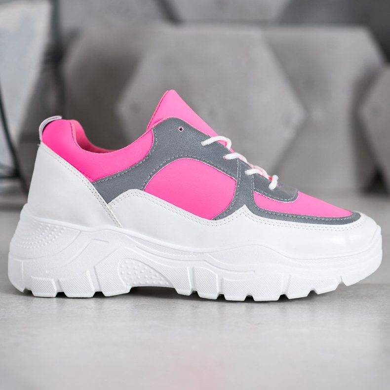 SHELOVET Fashionable Laced Sneakers white pink 1